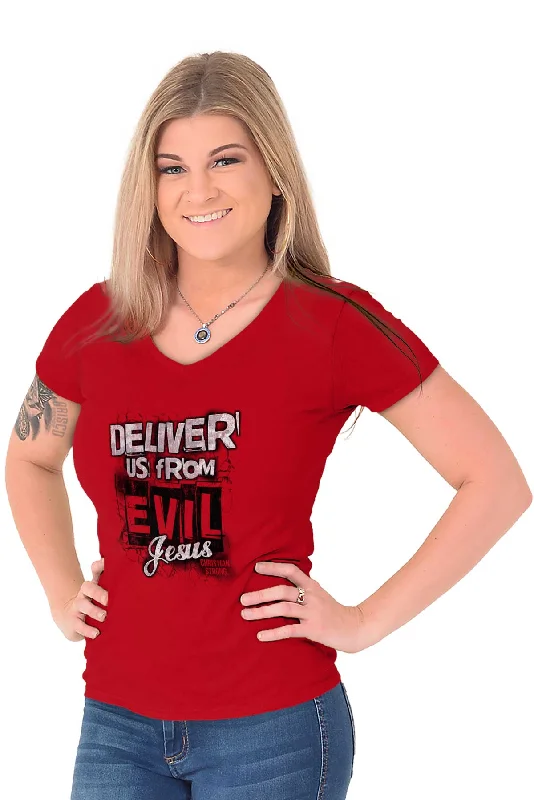 Deliver us from Evil Junior Fit V-Neck T-Shirt