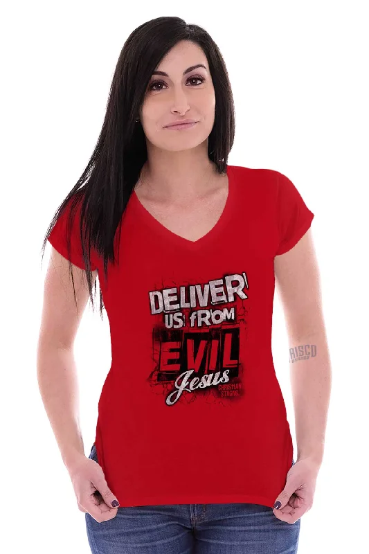 Deliver us from Evil Junior Fit V-Neck T-Shirt