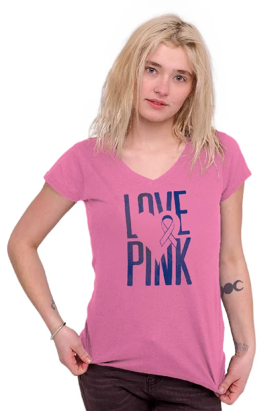 Breast Cancer Awareness Junior Fit V-Neck T Shirt