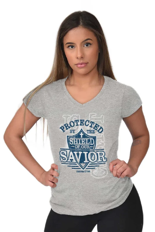 Shield of our Savior Junior Fit V-Neck T-Shirt