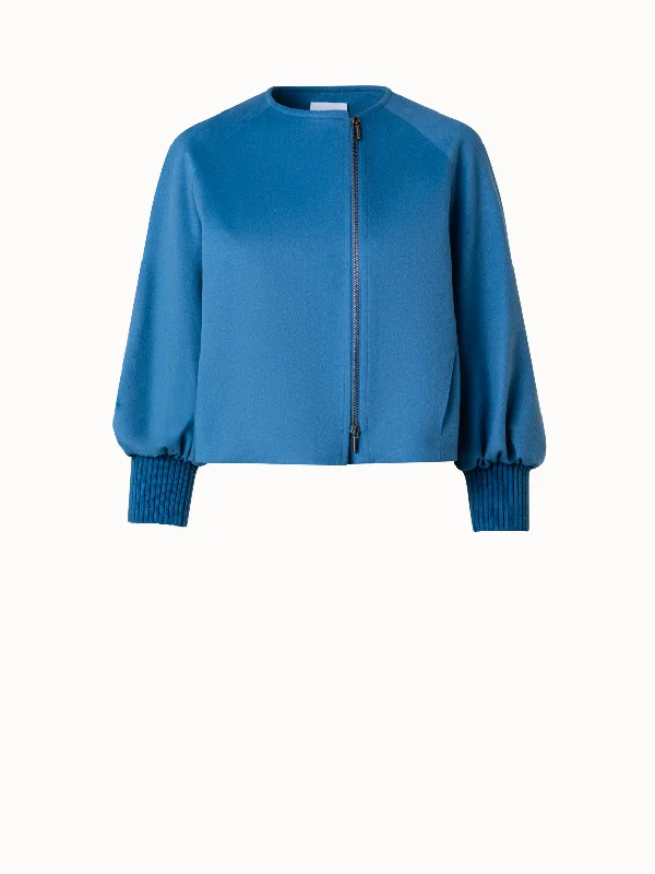 Cashwool Bomber Jacket with Volume Sleeves