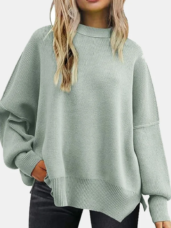 You’re in Love Round Neck Drop Shoulder Slit Sweater 13 Colors!