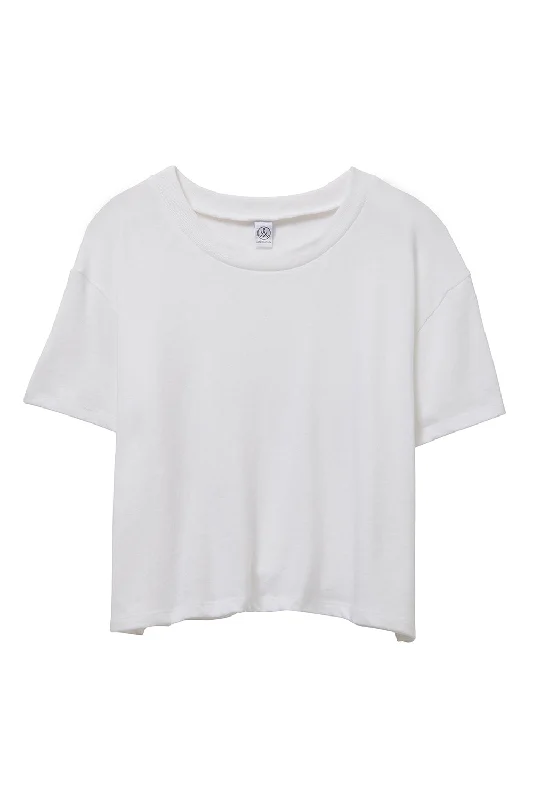 Alternative Womens Headliner Cropped Short Sleeve Crewneck T-Shirt - White