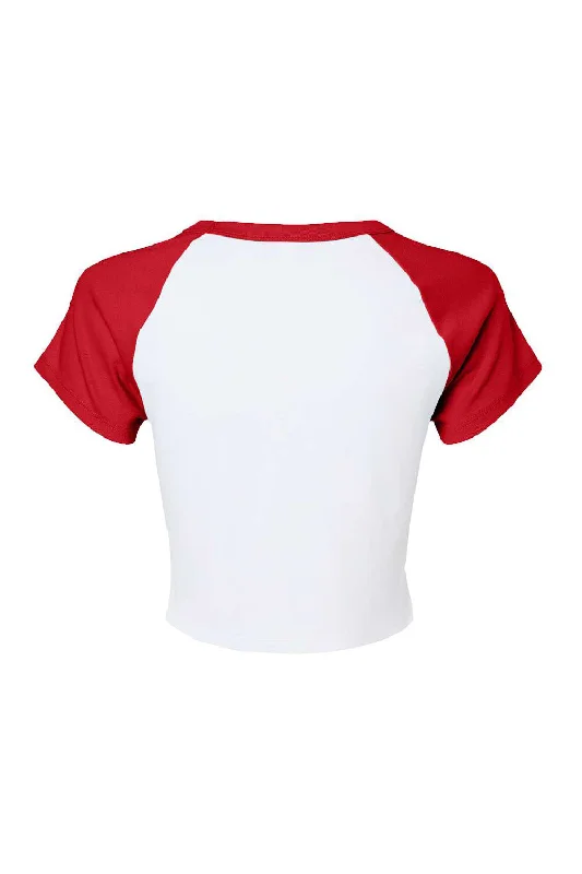 Bella + Canvas Womens Micro Ribbed Raglan Short Sleeve Crewneck Baby T-Shirt - White/Red