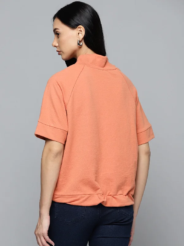 Coral Terry Pull Hem Terry Boxy Sweatshirt