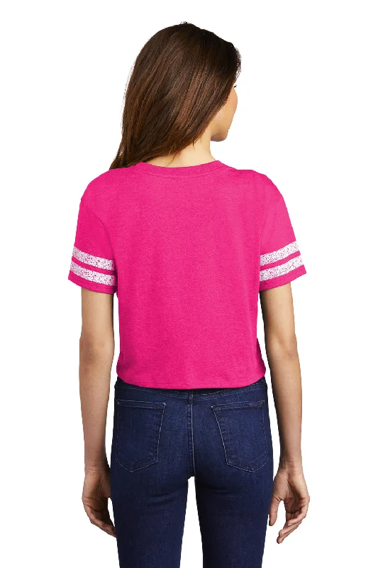 District Womens Scorecard Crop Short Sleeve Crewneck T-Shirt - Heather Dark Fuchsia Pink/White - Closeout