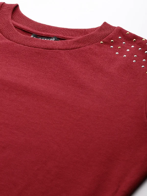 Maroon Shoulder Studded Terry Sweatshirt