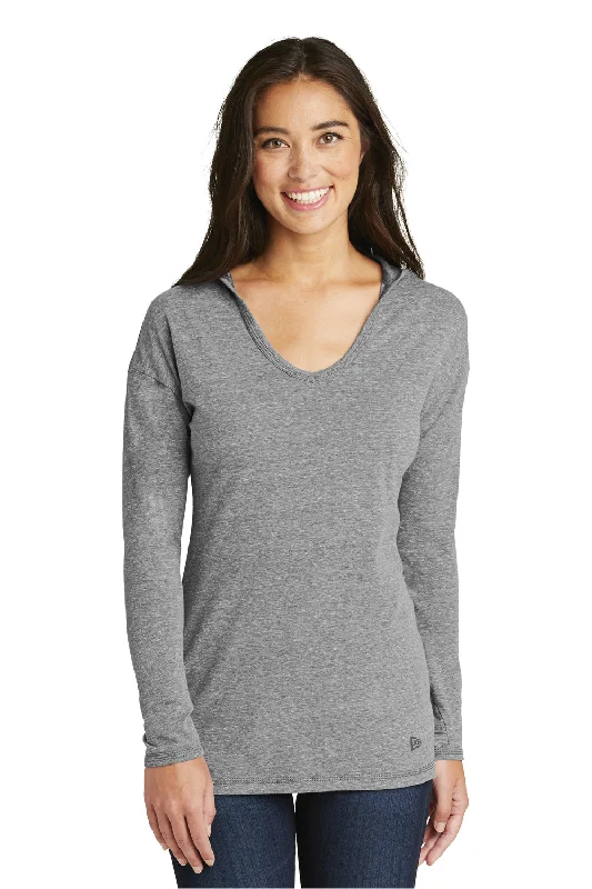 New Era Womens Performance Moisture Wicking Long Sleeve Hooded T-Shirt Hoodie - Shadow Grey - Closeout