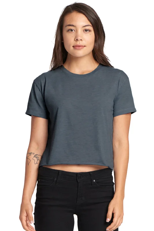 Next Level Womens Festival Cali Crop Short Sleeve Crewneck T-Shirt - Antique Denim Blue