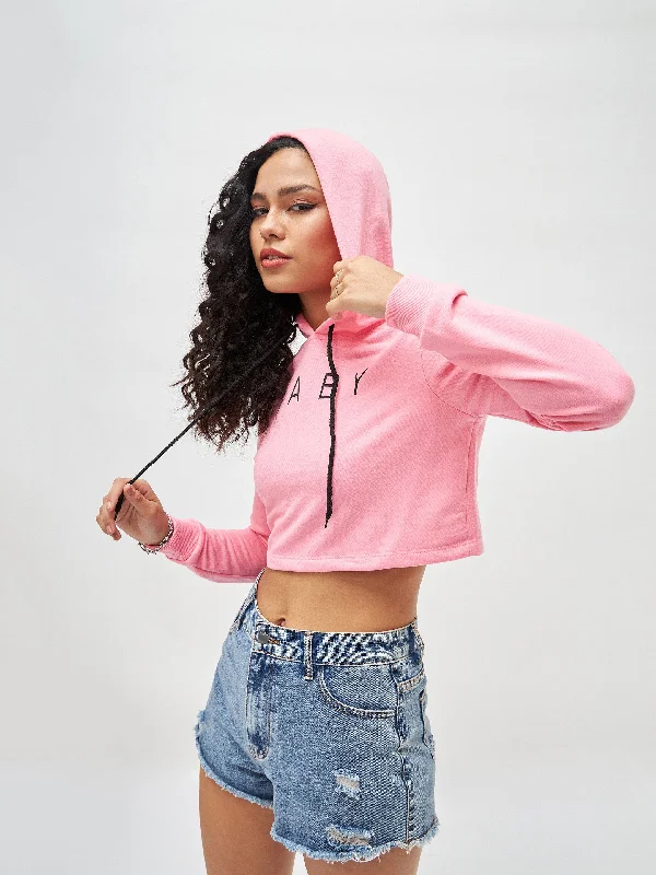 Pink Baby-Print Crop Boxy Hoodie