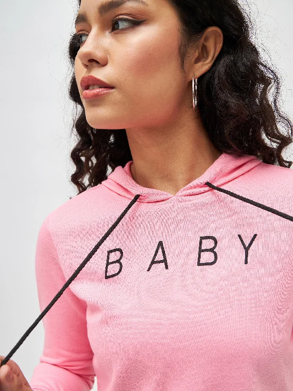 Pink Baby-Print Crop Boxy Hoodie