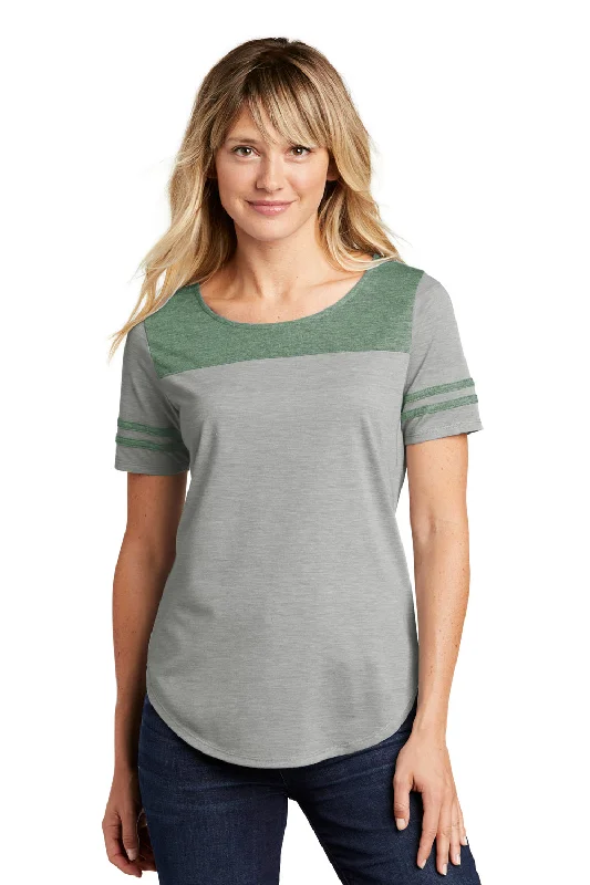 Sport-Tek Womens Fan Moisture Wicking Short Sleeve Crewneck T-Shirt - Heather Light Grey/Heather Forest Green