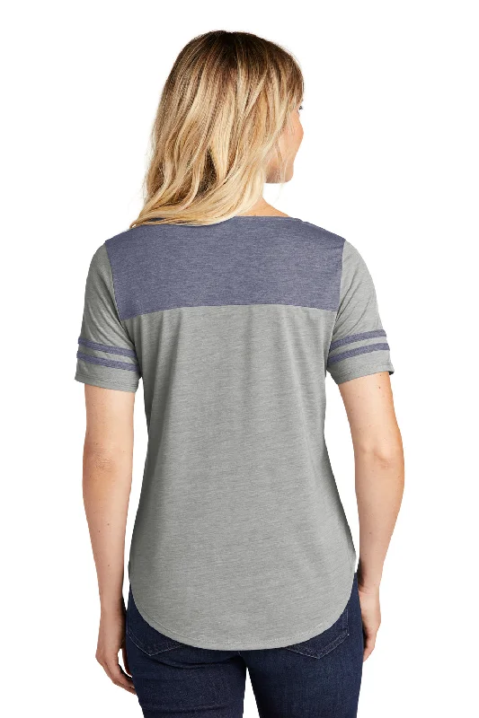 Sport-Tek Womens Fan Moisture Wicking Short Sleeve Crewneck T-Shirt - Heather Light Grey/Heather True Navy Blue