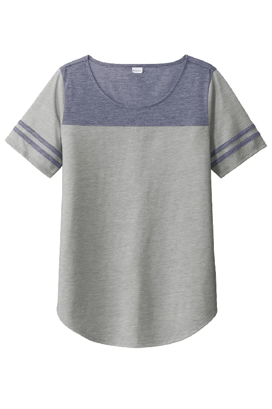 Sport-Tek Womens Fan Moisture Wicking Short Sleeve Crewneck T-Shirt - Heather Light Grey/Heather True Navy Blue